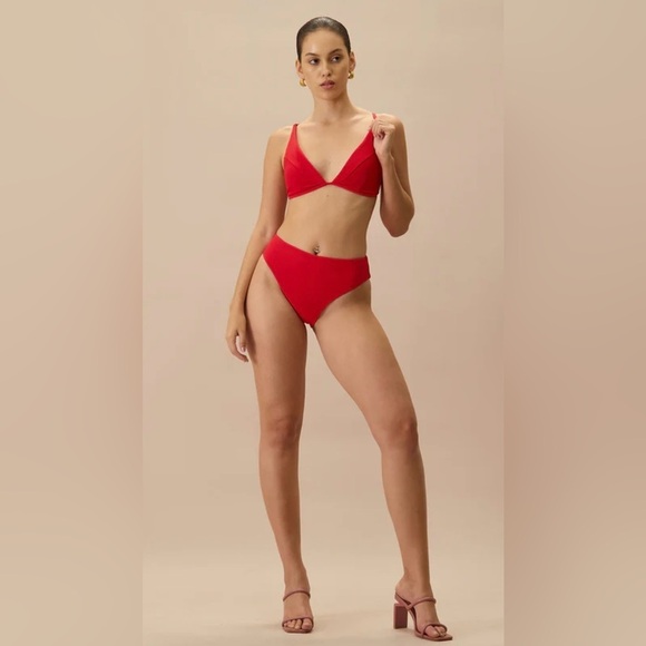 Rihoas The Red Ribbed Cross Back Bikini Top and high waisted bikini bottom Set S - Picture 3 of 8